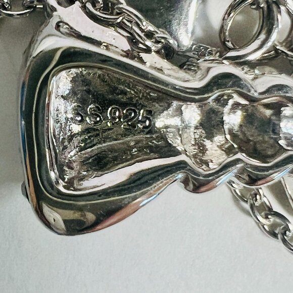 925 Silver Necklace Rhinestones Pave' Bow Pendant Jewelry 16+2" Silver Chain - Picture 3 of 5